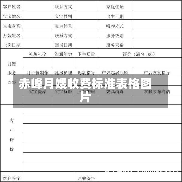 赤峰月嫂收费标准表格图片