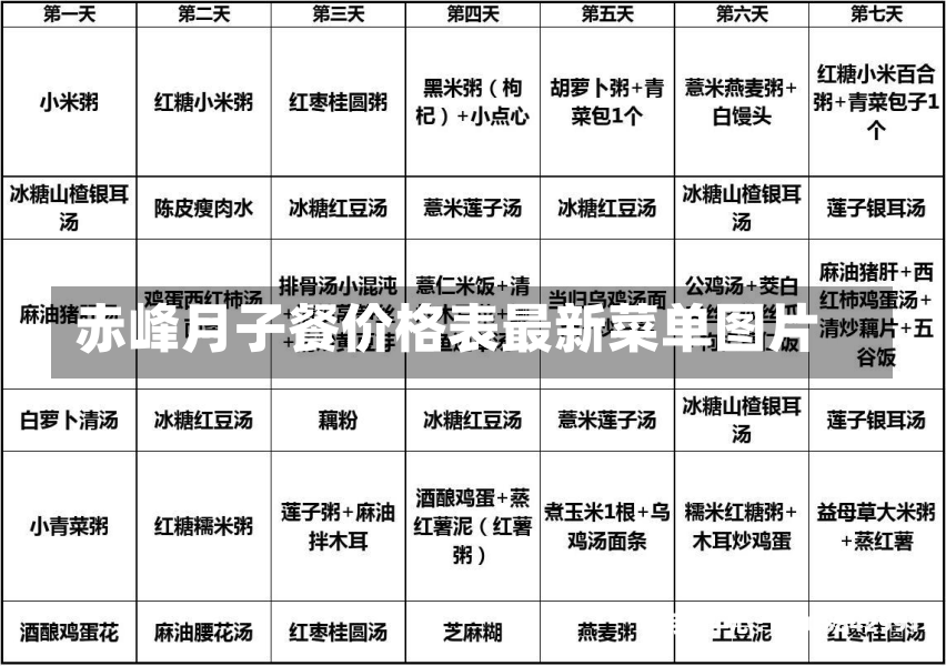 赤峰月子餐价格表最新菜单图片